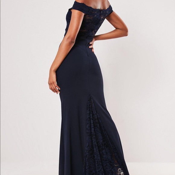 Missguided Dresses & Skirts - Navy Bardot Lace Fishtail Maxi Dress